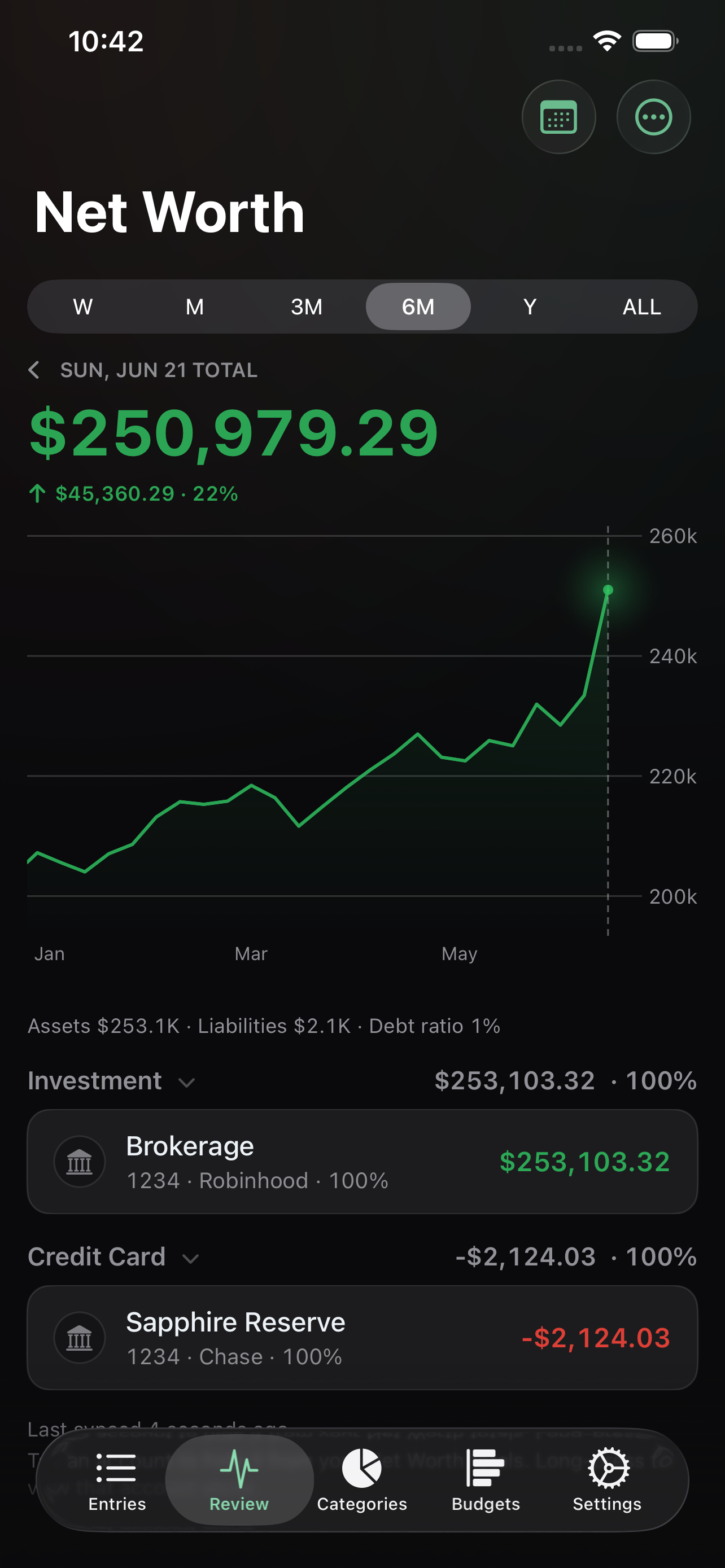 balancebook net worth screen
